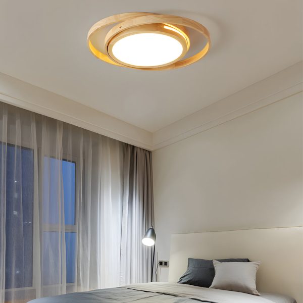 Wooden Oval Rings Round LED Flush Mount Lighting Round Acrylic Ceiling Light Bedroom Ceiling Lamp - Image 2