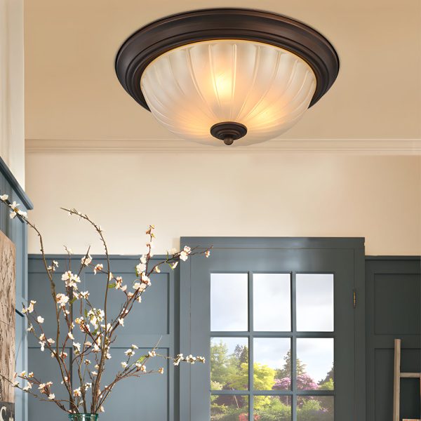 Round Glass Shade Iron Simple American Style Bedroom Ceiling Light Fixture - Image 3