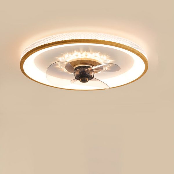 Nordic Minimalist Round  Acrylic Wood Grain LED Flush Mount Ceiling Fan Light - Image 11