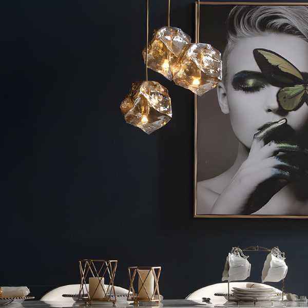 Irregular Lava Texture Glass Shade Copper Simple Post-Modern Chandelier - Image 2