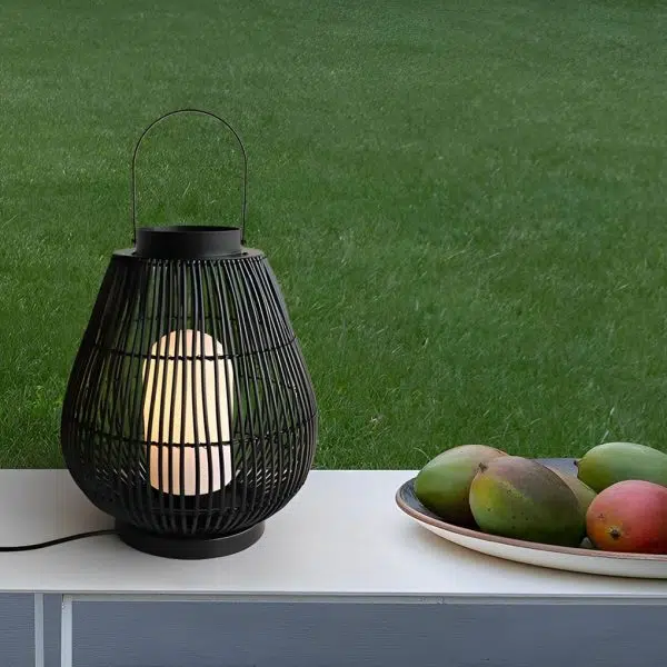 Portable Black Modern Iron Woven E27 Pillar Accent Outdoor Lantern - Image 2