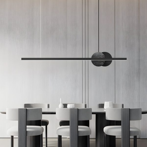 Black Linear Round Marble LED Pendant Light - Image 2