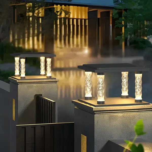 Bubbles Lamppost Square Waterproof LED Modern Solar Post Caps Lights - Image 4
