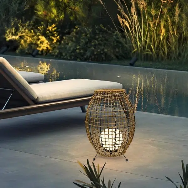 Waterproof Handmade Rattan LED Minimalist Rustic Style Solar Floor Lamp - Image 2