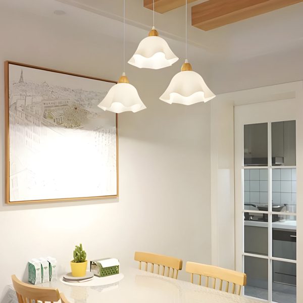 Acrylic Flower Creative Elegant Wood White Nordic Pendant Lights Chandelier - Image 2