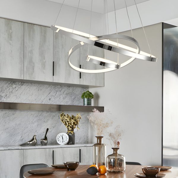 Contemporary Hanging 3/4-Light Tiered Ring Chandelier - Chrome - Image 5