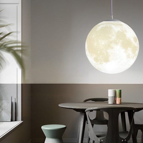 Round Moon Lunar 3D Creativity White Pendant Lamp Hanging Ceiling Lamp - Image 3