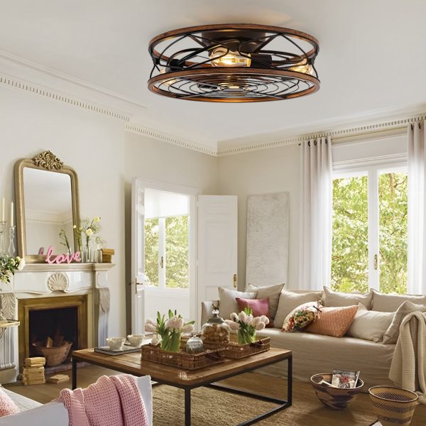 Vintage Metal Timing Mute Industrial Style Bladeless Ceiling Fans Lamp - Image 2