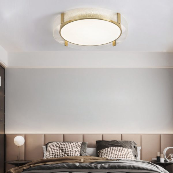 Round Copper Water Ripple Glass Flush Mount Drum Ceiling Light - Image 4