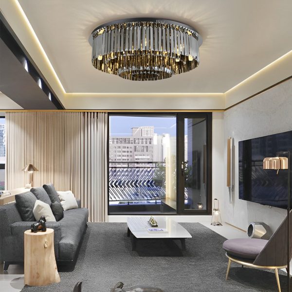 Multilayer Smoky Gray Crystal Strips Three Step Dimming Ceiling Lights - Image 3