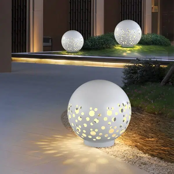 Waterproof Round Metal Hollow White Modern Outdoor Lanterns Lawn Lamp - Image 2