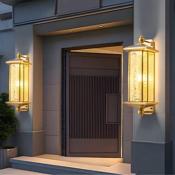 Elegant Brass Glass Lantern Copper Outdoor Wall Light - Image 2