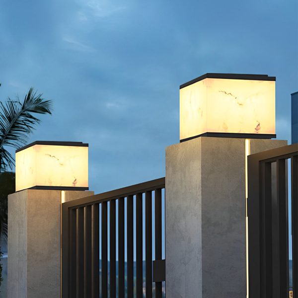 Square Marbled LED Waterproof Modern Solar Powered Fence Post Lights - Image 3
