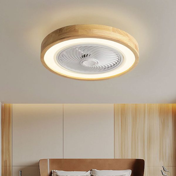Modern Minimalist Wood Geometric LED Flush Mount Ceiling Fan Light - Image 24