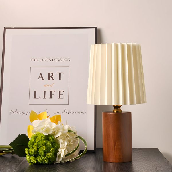 Wood Column Table Lamp with Pleated Empire Lampshade - Image 2