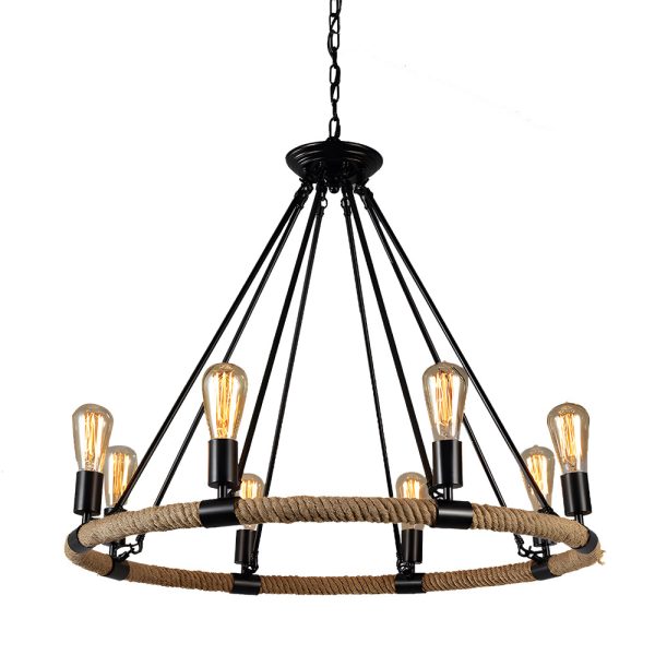 Rustic Industrial Hemp Rope Chandelier with Iron Frame - Image 11