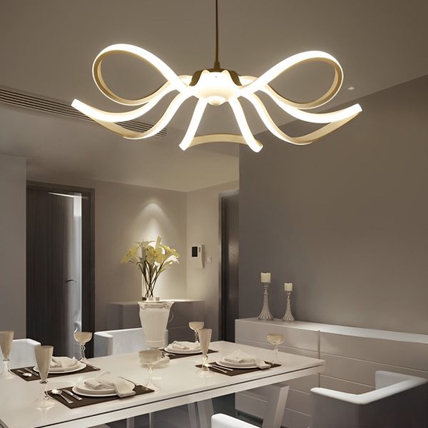 Curves Flower Petals Stepless Dimming White Nordic LED Chandelier - Image 14