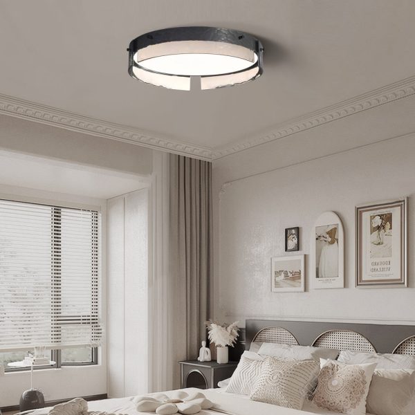 Round Black Hammered Glass LED Flush Mount Ceiling Light - Image 2