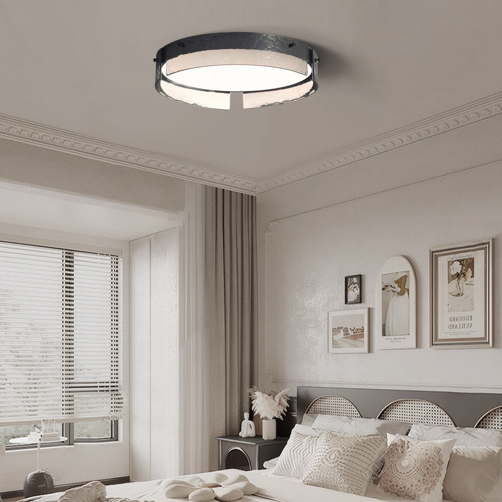 3-cc1c3b15-184f-4e69-a076-80aad58fceda.jpg Round Black Hammered Glass LED Flush Mount Ceiling Light - Image 2