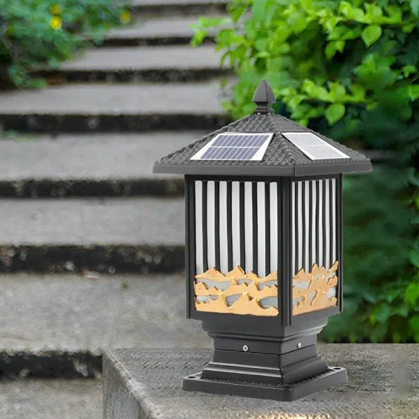 Retro Scenery Waterproof LED Black Vintage Solar Fence Post Lights - Image 2