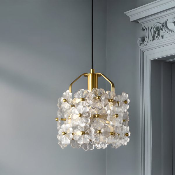 Small Glass Flowers 3 Step Dimming Copper French Style Pendant Lights - Image 2