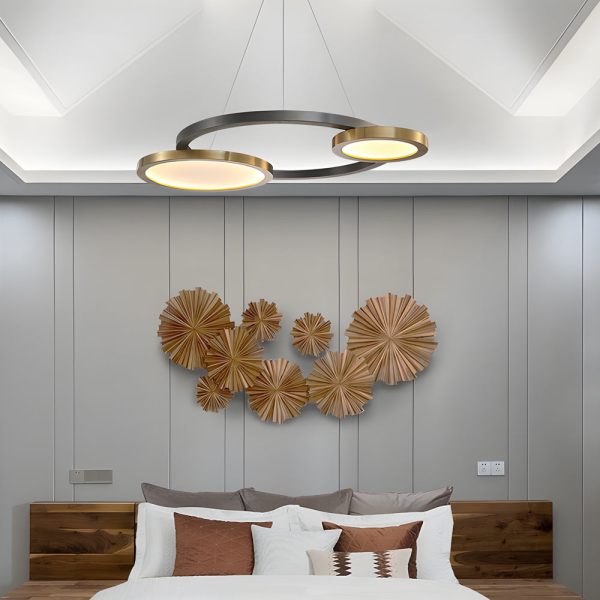 Circular LED Chandelier Multi-Ring Hanging Suspension Lights in Brass & Pearl Black Finish - Image 3