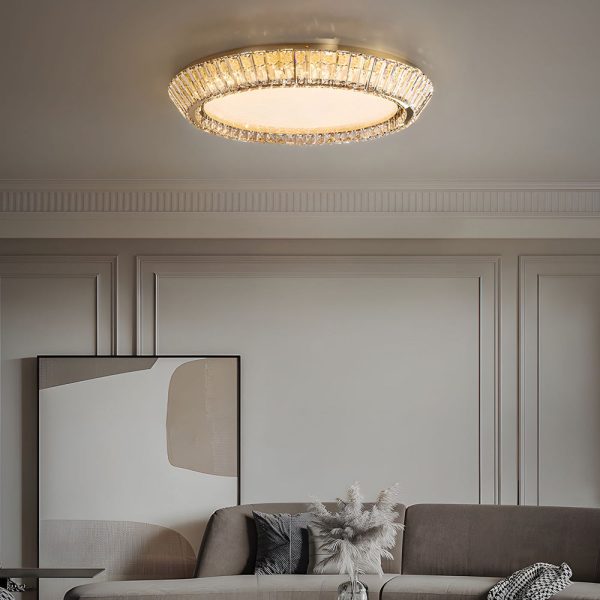 Quicksand Drum Crystal Chandelier Flush Mount Titanium Gold Ceiling Light - Image 3