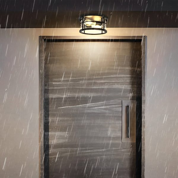 Round Square Waterproof Black Rustic Outdoor Light Ceiling Lighting - Image 3