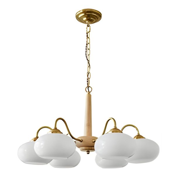 4 Lights 6 Ligths Glass Wood E27 LED Nordic Chandelier Hanging Ceiling Lights - Image 8