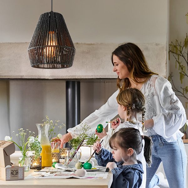 Minimalist Paper Rattan Handmade Black Japanese-style Pendant Lights - Image 3