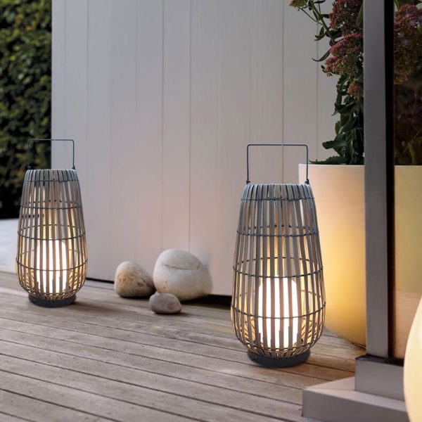 Modern Rattan Weaving Oval Cage Outdoor Patio Waterproof Floor Lamp - Image 13