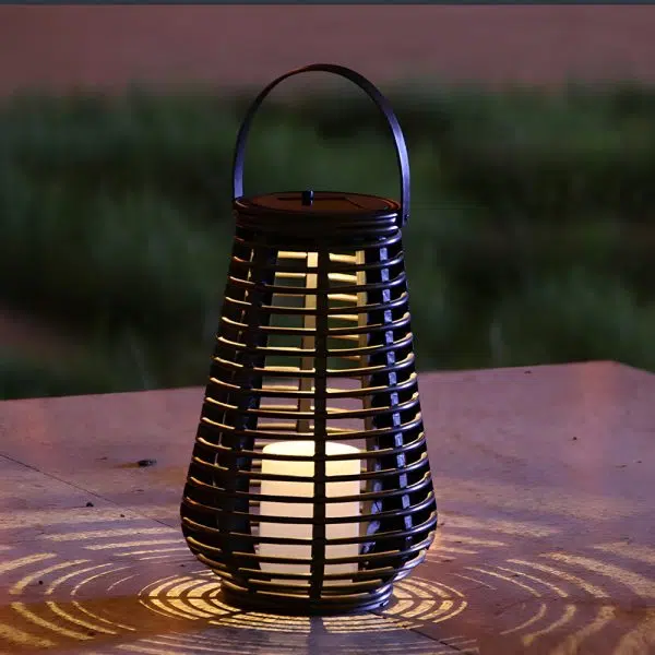 Waterproof PVC Weaving Rattan LED Black Modern Portable Solar Lanterns - Image 2