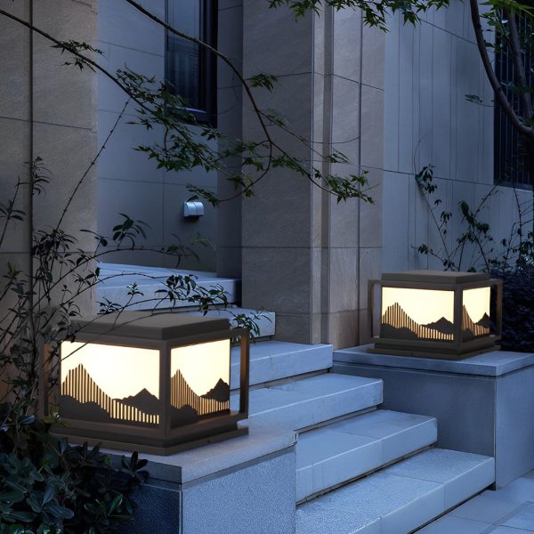 Square Waterproof Mountain Scenery Traditional Solar Post Caps Lights - Image 4
