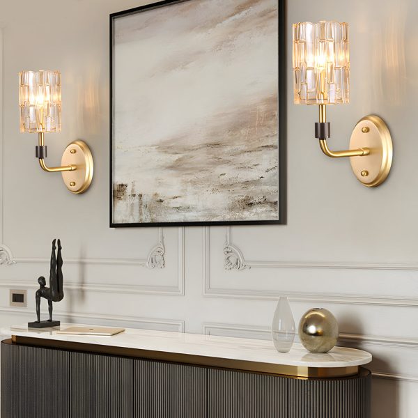 Luxury Copper Armed Crystal Wall Light Modern 1/2-Light Sconce - Image 3