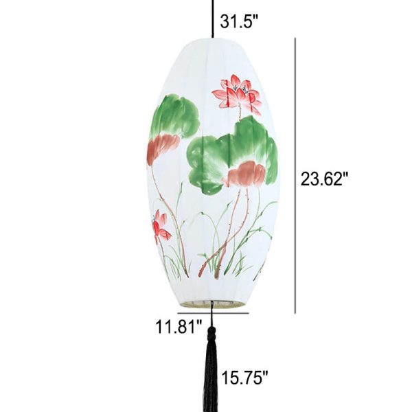 Oriental Antique Handmade Oval Lantern Fabric 1-Light Pendant Light - Image 15