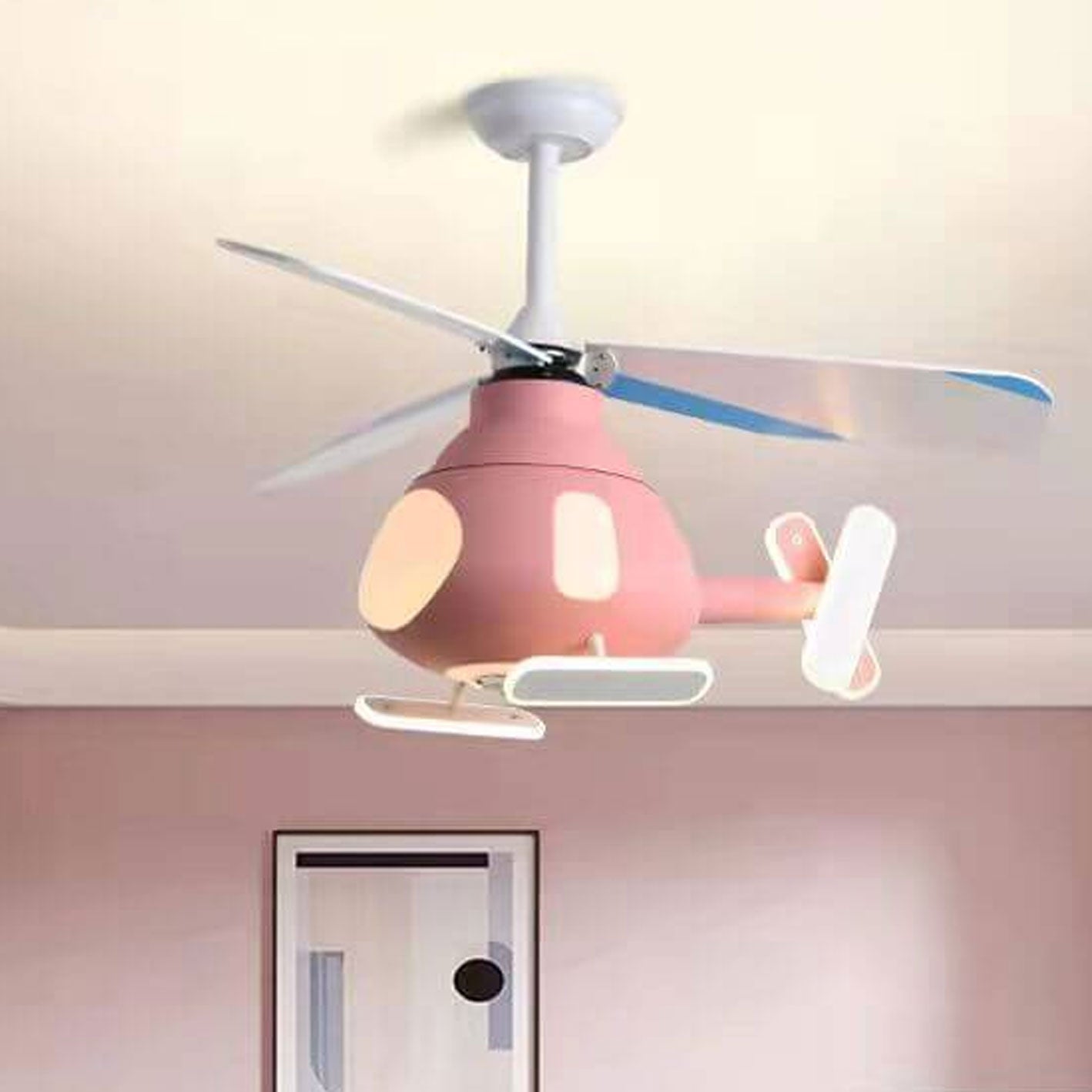 3-ff7f3920-2d80-48df-bbfe-4d3ca74d6c44.jpg Cartoon Creative Aircraft Design LED Downrods Ceiling Fan Light - Image 1