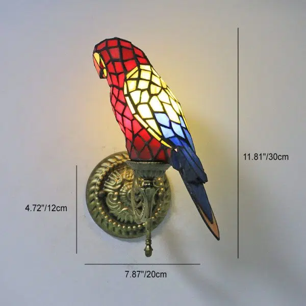 Tiffany Vintage Parrot Stained Glass 1-Light Wall Sconce Lamp - Image 9