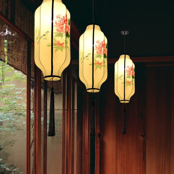 Oriental Antique Handmade Oval Lantern Fabric 1-Light Pendant Light - Image 2