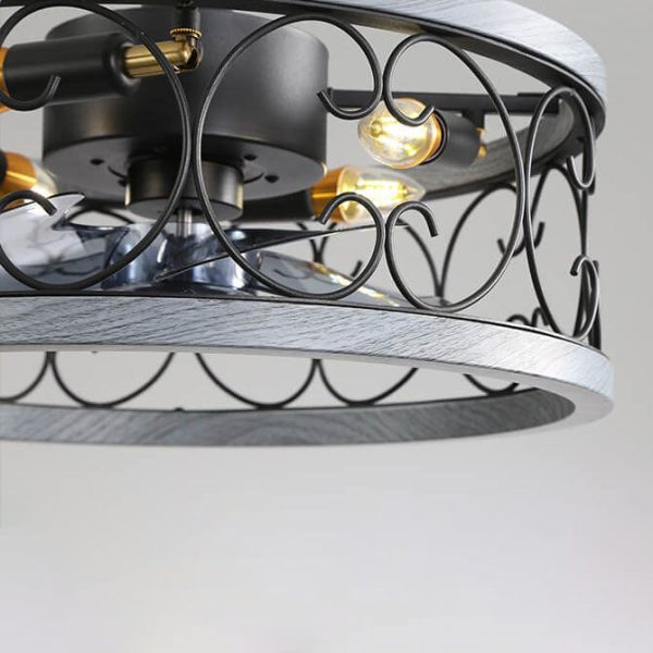 Industrial Minimalist Copper Iron Round Square 4-Light Semi-Flush Mount Ceiling Fan Light - Image 9