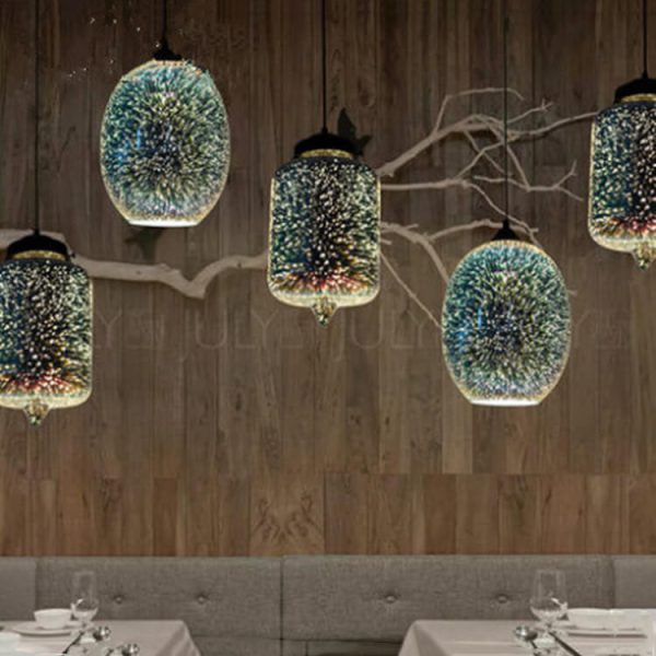 Modern Creative 3D Stained Fireworks Glass Jar 1-Light Pendant Light - Image 3