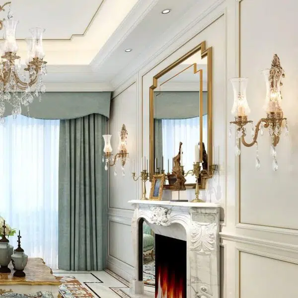 Vintage French Crystal Candelabra Brass 1/2 Light Wall Sconce Lamp - Image 2