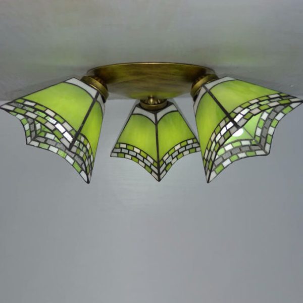Tiffany Light Luxury Stained Glass Horn 3-Light Semi-Flush Mount Lighting - Image 20