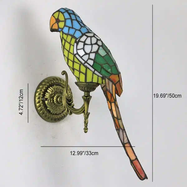 Tiffany Vintage Parrot Stained Glass 1-Light Wall Sconce Lamp - Image 7