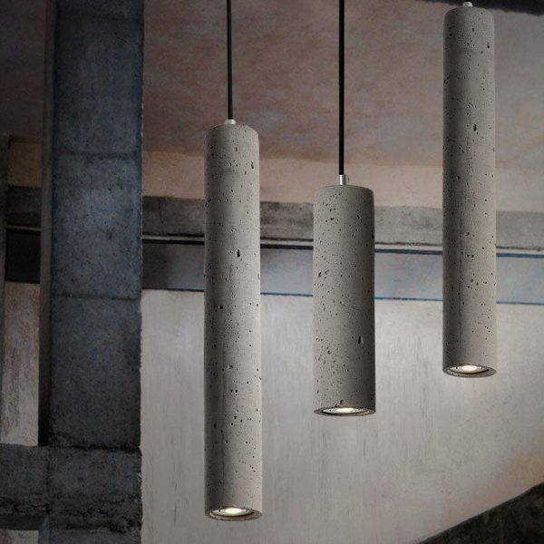 Contemporary Industrial Cylindrical Rough Texture Cement 1-Light Pendant Light For Living Room - Image 2
