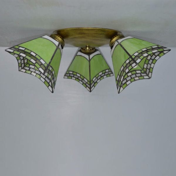 Tiffany Light Luxury Stained Glass Horn 3-Light Semi-Flush Mount Lighting - Image 22