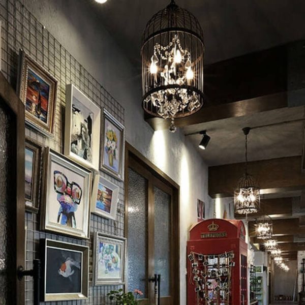 Retro Wrought Iron 4/8 Light Bird Cage Shaped Chandeliers - Image 4