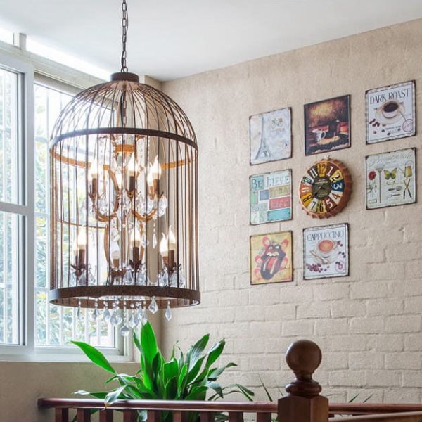 Retro Wrought Iron 4/8 Light Bird Cage Shaped Chandeliers - Image 5