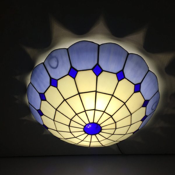 Traditional Tiffany Round Shell Bead Stained Glass 2-Light Flush Mount Ceiling Light For Hallway - Image 26
