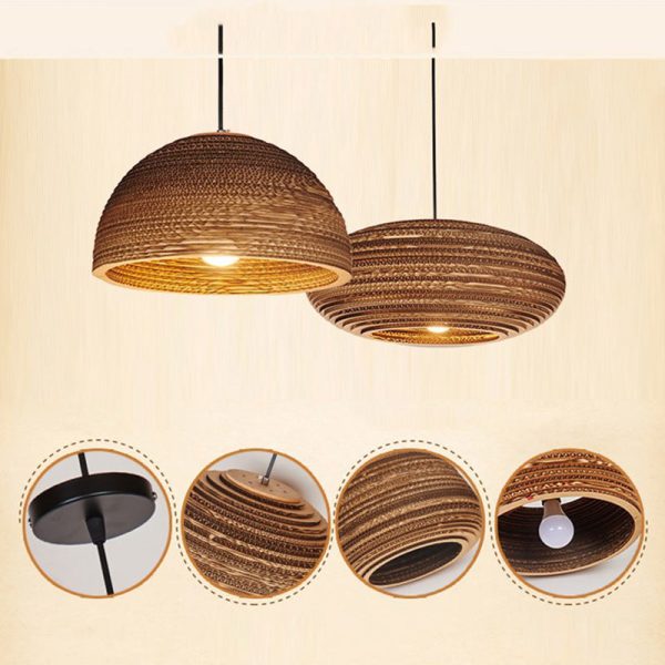 Contemporary Retro Paper Elliptic Spherical Bell Trapezoid Semicircle Polygonal 1-Light Pendant Light For Dining Room - Image 23
