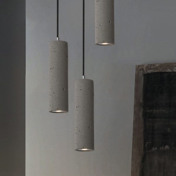 Contemporary Industrial Cylindrical Rough Texture Cement 1-Light Pendant Light For Living Room - Image 3